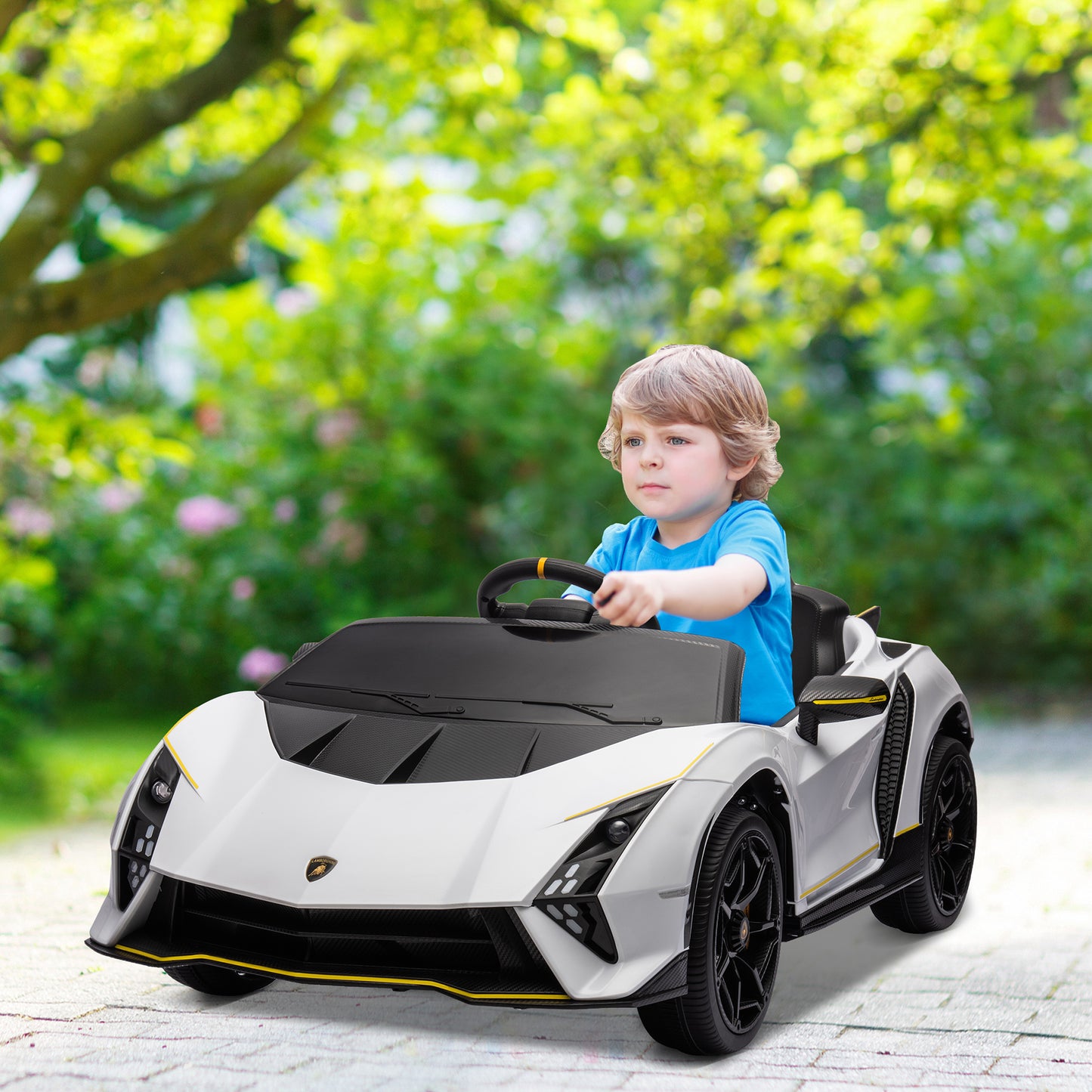 12V Lamborghini Autentica Licensed Kids Car with Remote Control, 4 Wheels Spring Suspension, Soft Start, White Electric Toy Cars White  at Gallery Canada