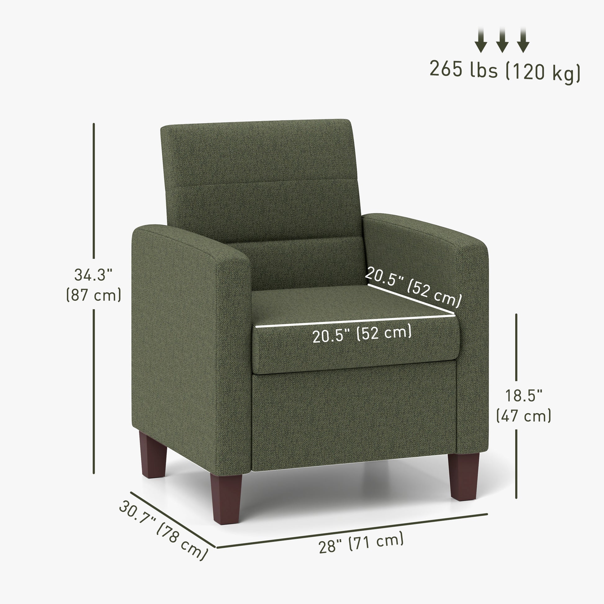 Fabric Accent Chair, Modern Armchair with Seat Cushion and Non-Slip Pads for Living Room, Bedroom, Dark Green Accent Chairs at Gallery Canada