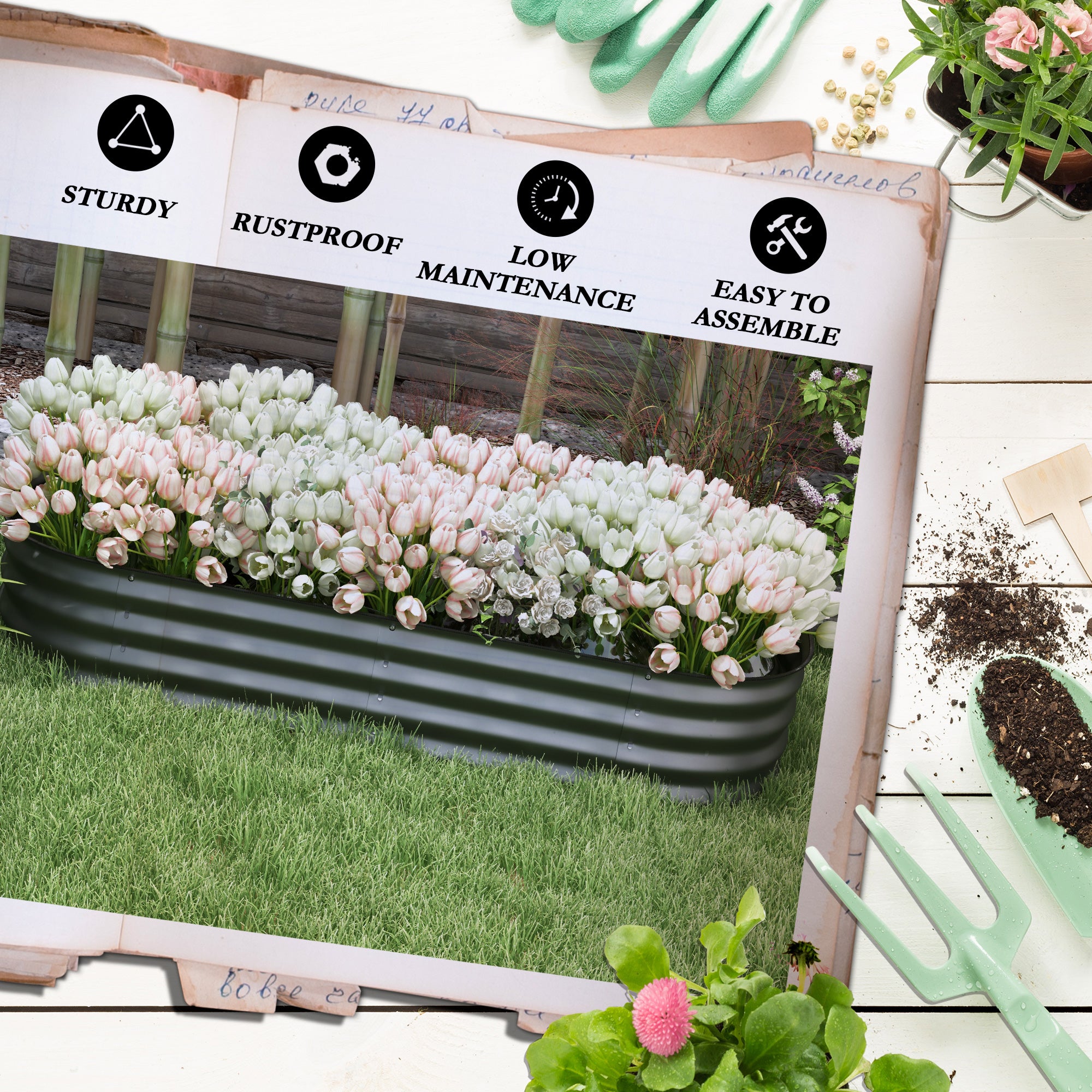 4.9 x 2 x 1ft Galvanized Raised Garden Bed Kit, Metal Planter Box with Safety Edging, Dark Grey Raised Garden Beds at Gallery Canada