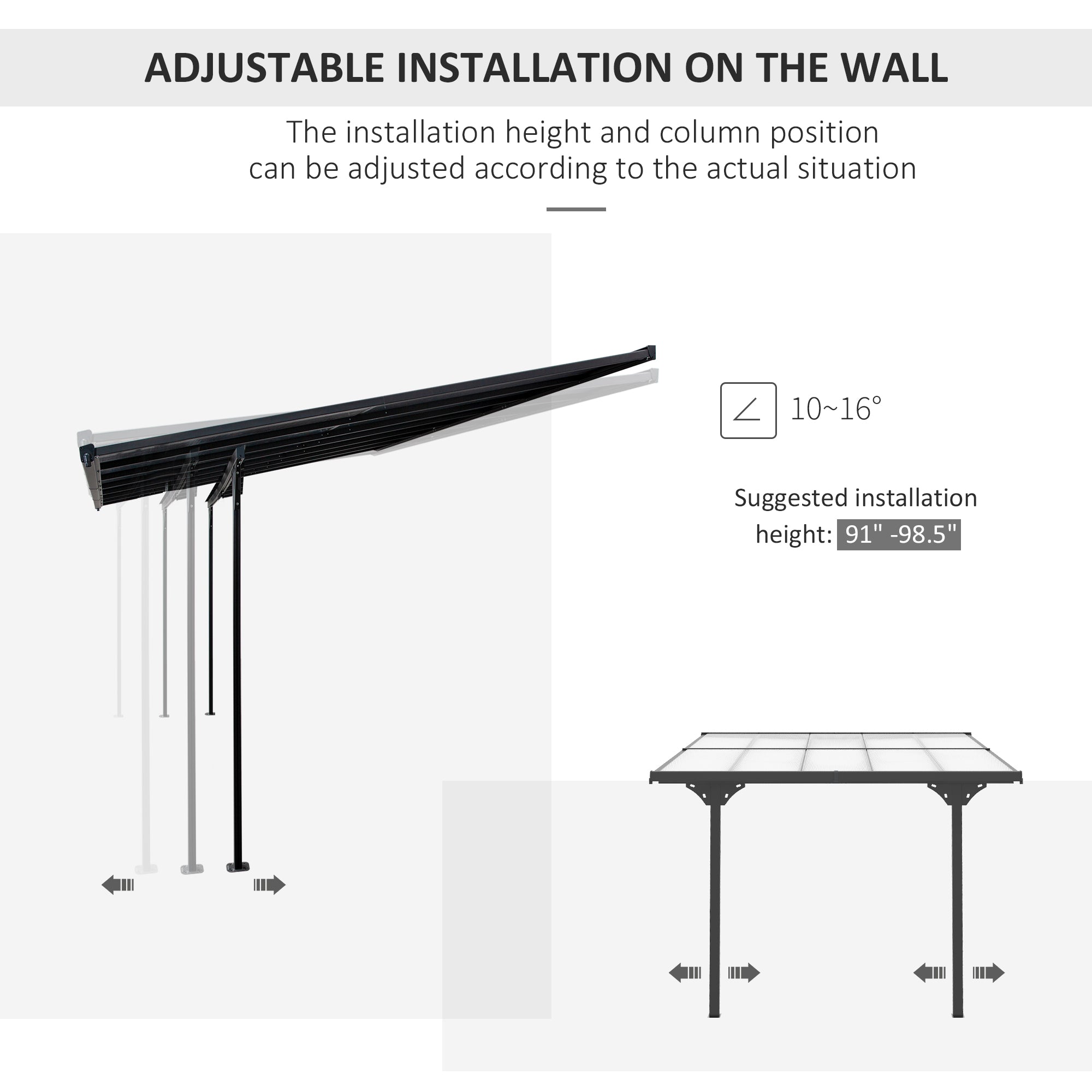 10' x 10' Outdoor Hardtop Pergola Gazebo with Polycarbonate Roof Adjustable Height, Aluminum Frame, UV Protection, Grey Pergolas at Gallery Canada