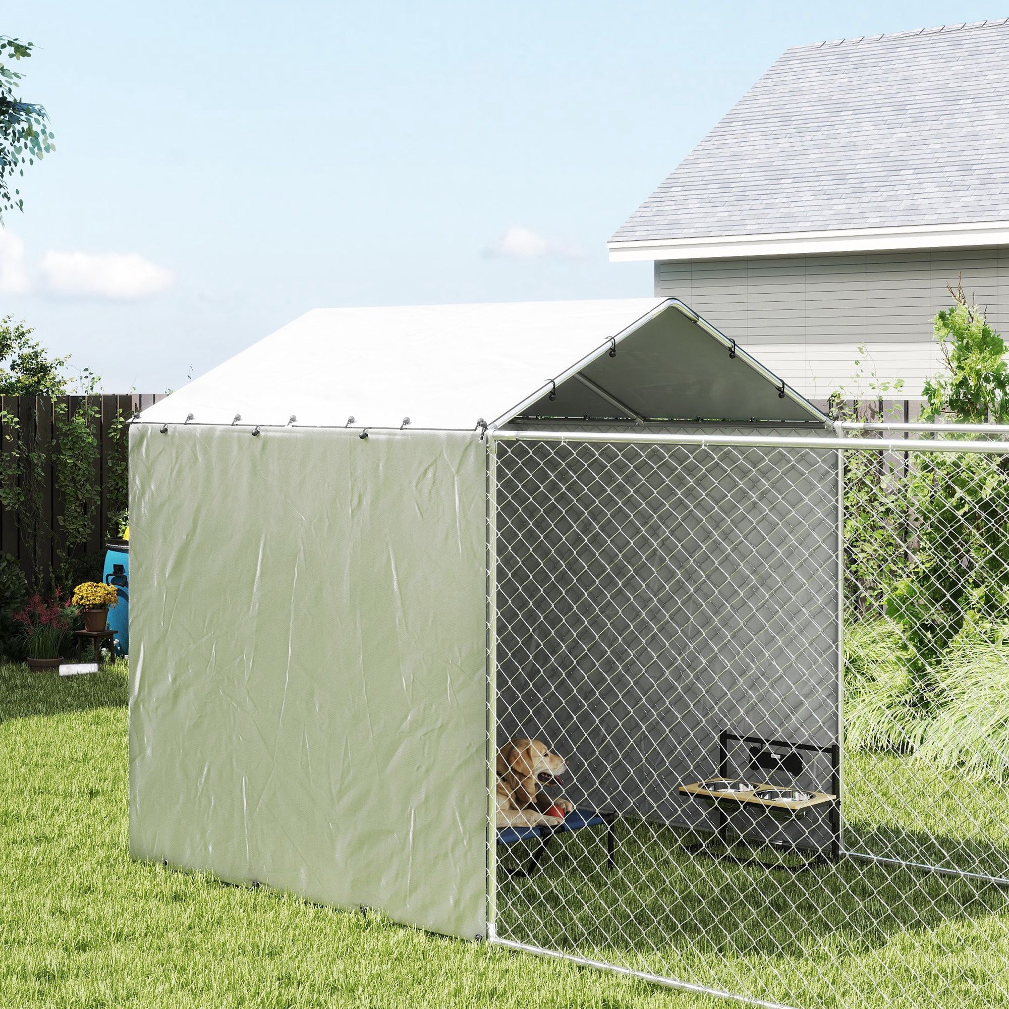 Galvanized Steel Dog Kennel Outdoor with Waterproof &; UV-Resistant Cover for Large Dogs, 19.7' x 7.5' x 7.5' Houses, Kennels & Pens at Gallery Canada