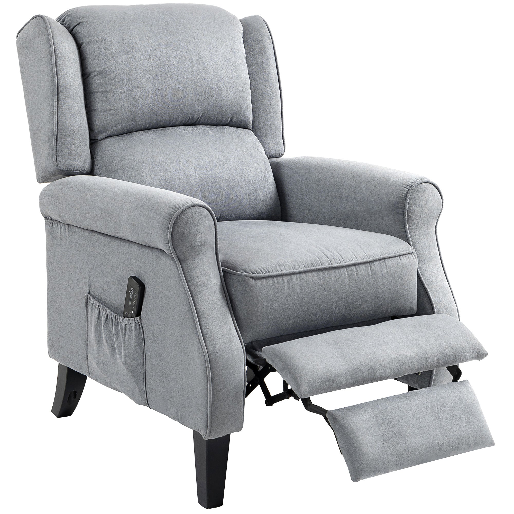 Push Back Recliner Chair, Vibration Massage Recliner for Living Room with Extendable Footrest, Remote, Pocket, Grey Single Sofas   at Gallery Canada