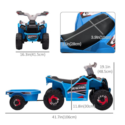 6V Kids ATV Quad, Battery Powered Electric Vehicle for Kids with Back Trailer, Wear-resistant Wheels, for Boys and Girls - Blue Electric Toy Cars   at Gallery Canada