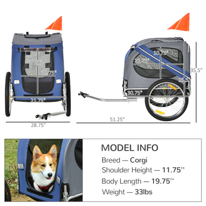 Dog Bike Trailer Pet Cart Bicycle Wagon Cargo Carrier Attachment Foldable for Travel, Blue and Grey Dog Bike Trailers & Strollers Blue and Grey  at Gallery Canada