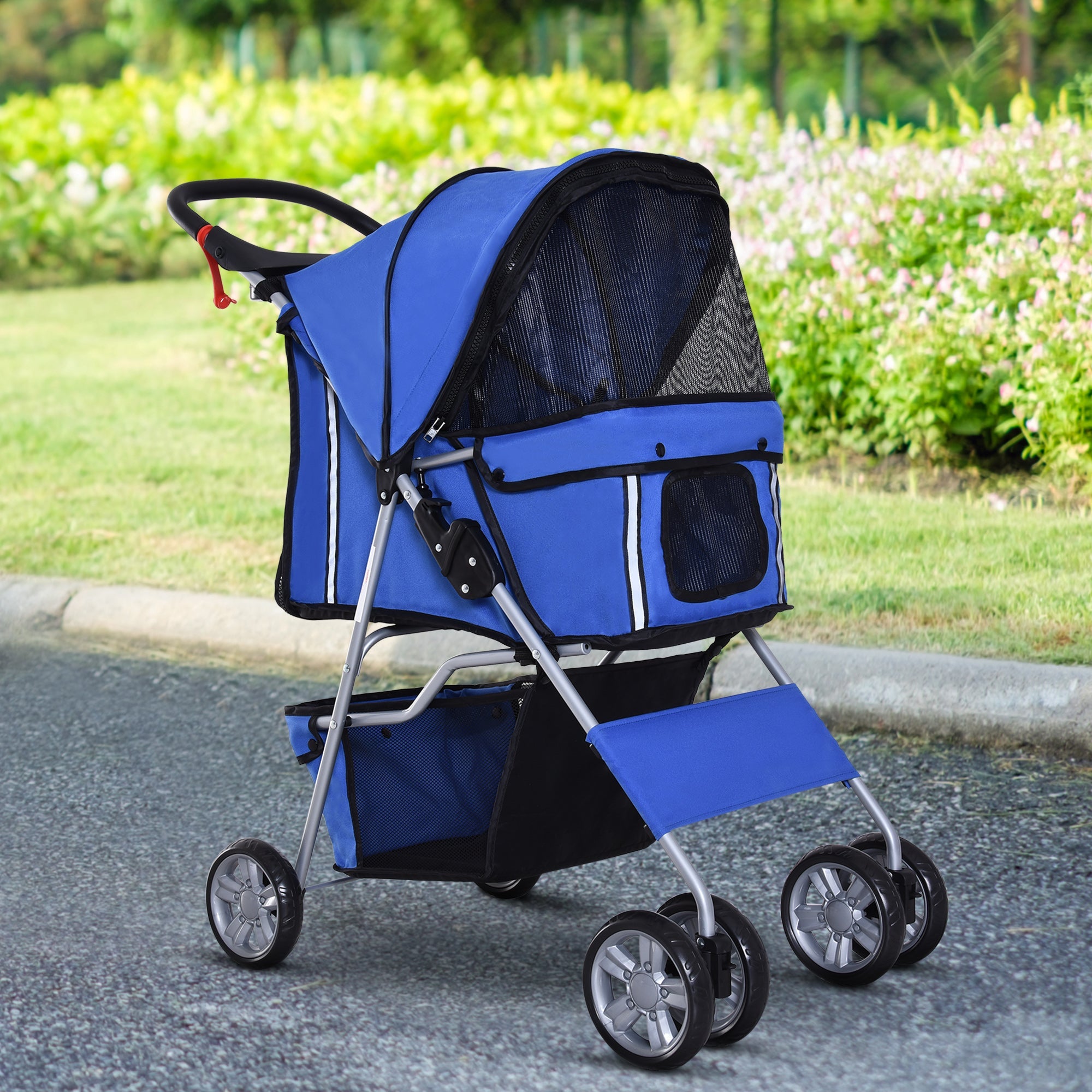 4 Wheel Dog Pet Stroller Dog Cat Carrier Folding Sunshade Canopy with Brake, Blue Dog Bike Trailers & Strollers   at Gallery Canada