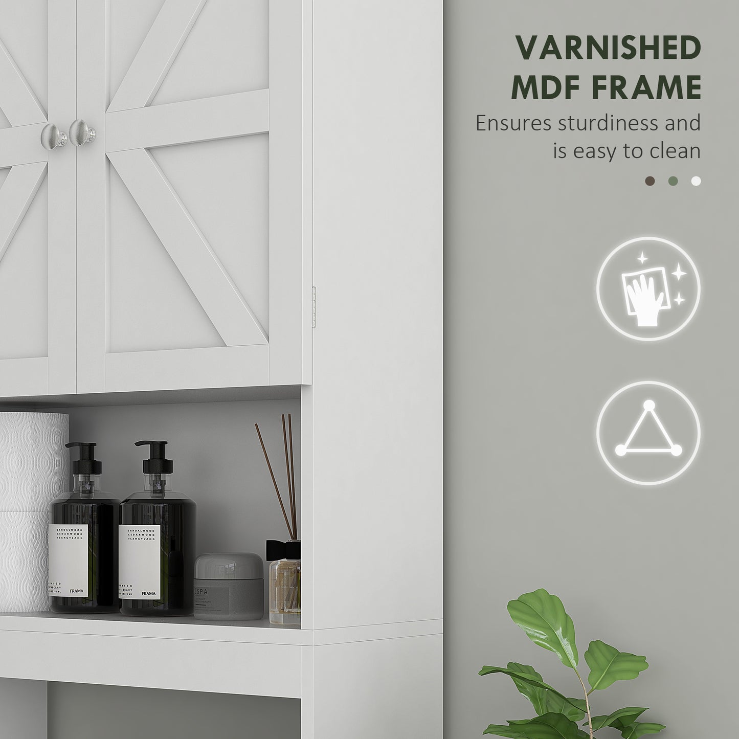 Over The Toilet Cabinet, Modern Bathroom Above Toilet Storage with Barn Doors and Open Shelf, White Over The Toilet Storage   at Gallery Canada