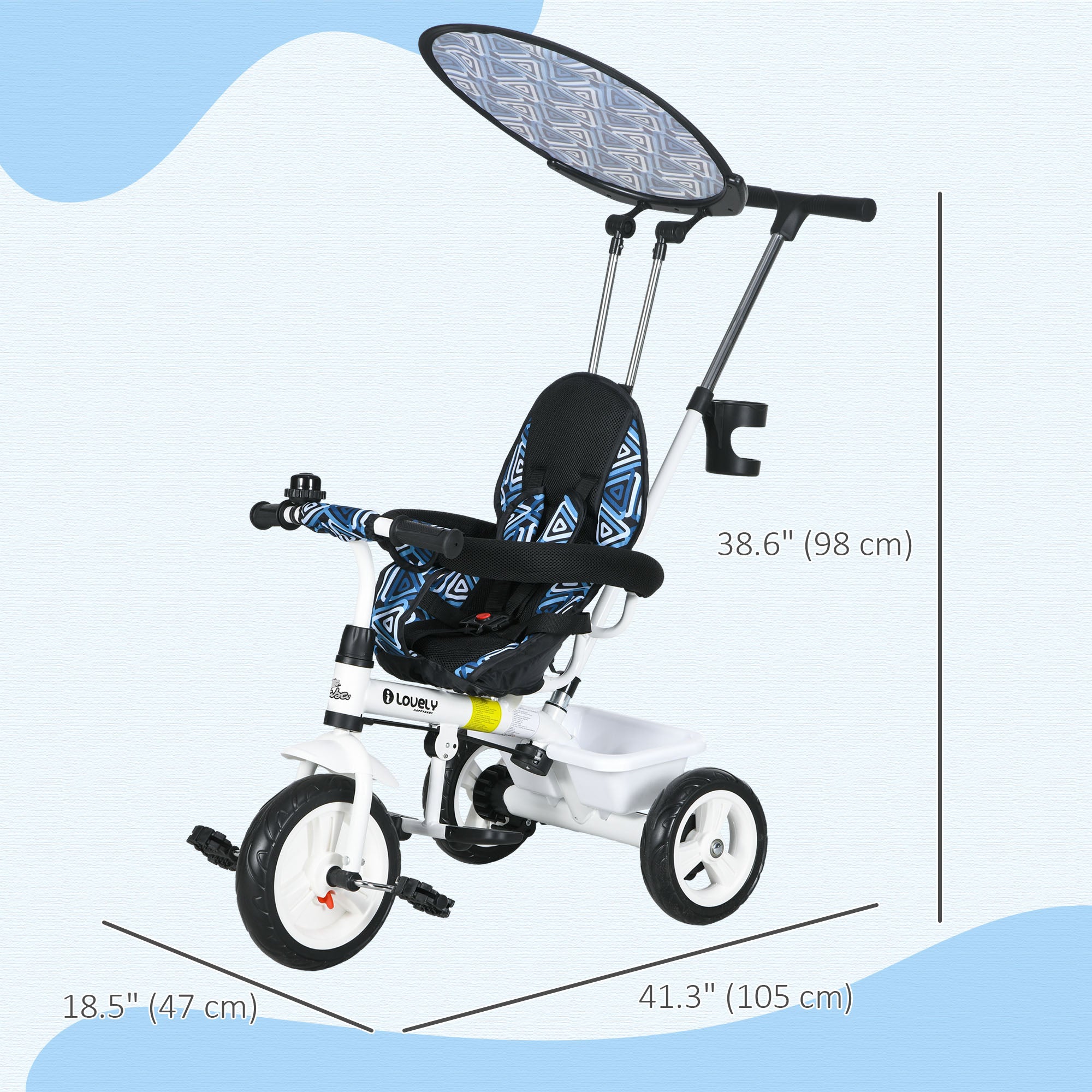 4 in 1 Kids Tricycle with Removable Handlebar and Canopy, Blue Tricycles for Kids   at Gallery Canada