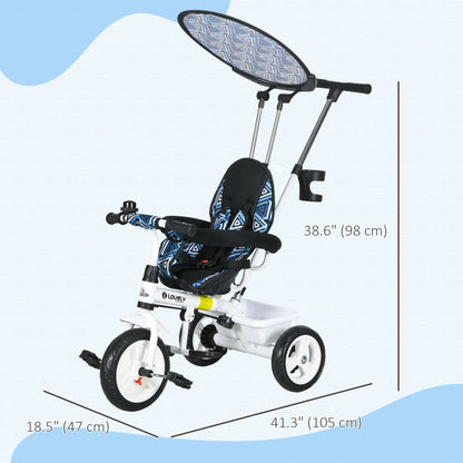 4 in 1 Kids Tricycle with Removable Handlebar and Canopy, Blue Tricycles for Kids   at Gallery Canada