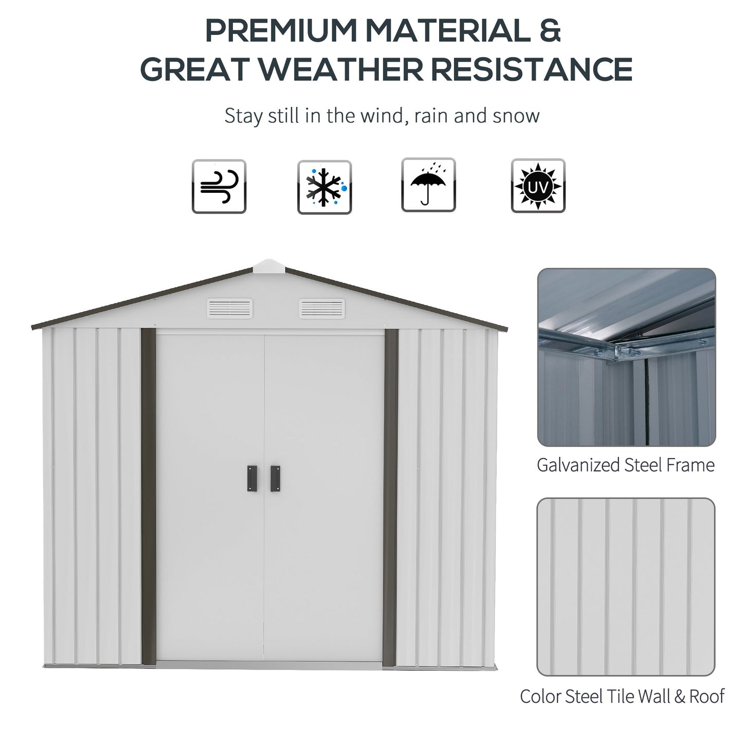 7' x 4.3' x 6.1' Garden Shed Outdoor Metal Tool Storage House w/ Floor Foundation Double Doors Silver Sheds   at Gallery Canada