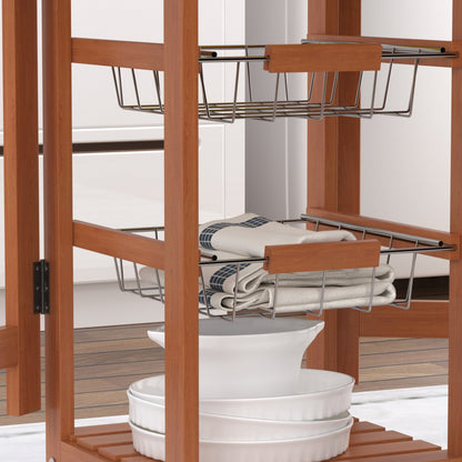 Wood 4 Tier Rolling Kitchen Trolley Cart with Storage Drawer Rack Basket Kitchen Islands & Kitchen Carts   at Gallery Canada