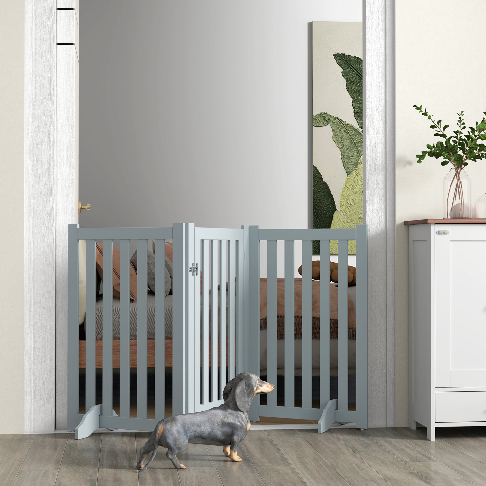 3-Panel Foldable Dog Gate with Feet for Medium Dogs and Below, Grey Houses, Kennels & Pens   at Gallery Canada