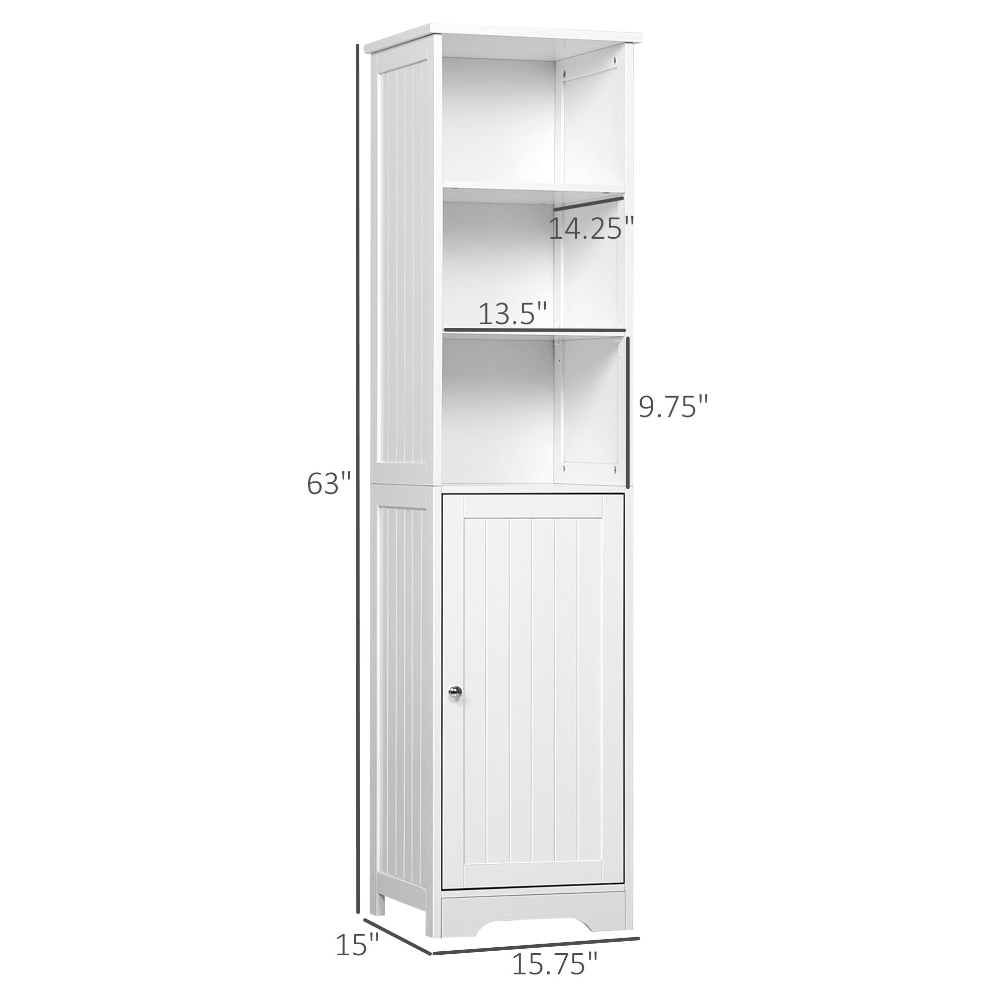 Tall Bathroom Storage Cabinet, Freestanding Tower Cabinet with Adjustable Shelf, 3 Open Shelves, White Bathroom Cabinets White  at Gallery Canada