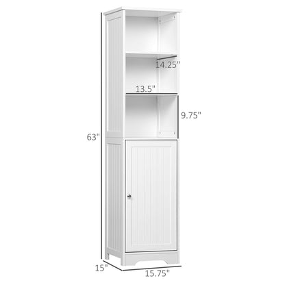 Tall Bathroom Storage Cabinet, Freestanding Tower Cabinet with Adjustable Shelf, 3 Open Shelves, White Bathroom Cabinets White  at Gallery Canada