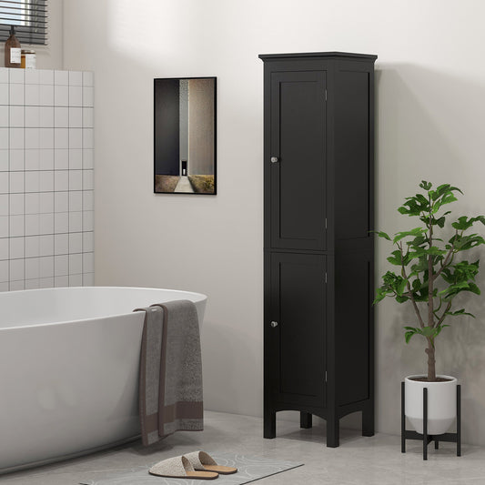 Tall Bathroom Cabinet, Freestanding Storage Organizer with Adjustable Shelves and Cupboards, 15" x 13" x 63", Black - Gallery Canada