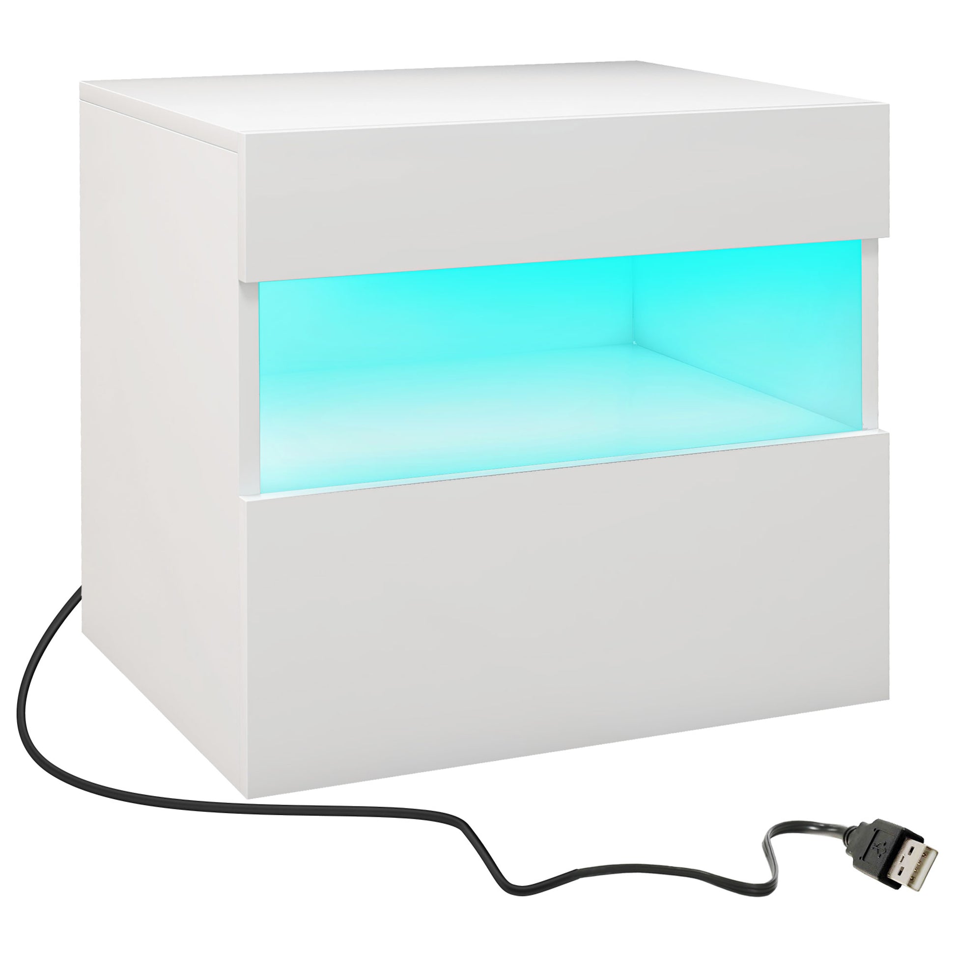 Nightstand with LED Lights, Small Bedside Table with Drawer and Open Shelf Bedside Tables   at Gallery Canada