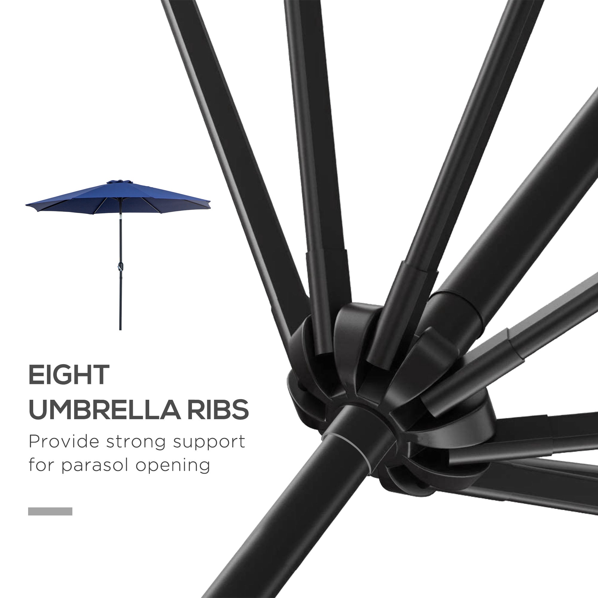10' x 8' Round Market Umbrella, Patio Umbrella with Crank Handle and Tilt, Outdoor Parasol for Garden, Bench, Lawn, Blue Sun Umbrellas at Gallery Canada
