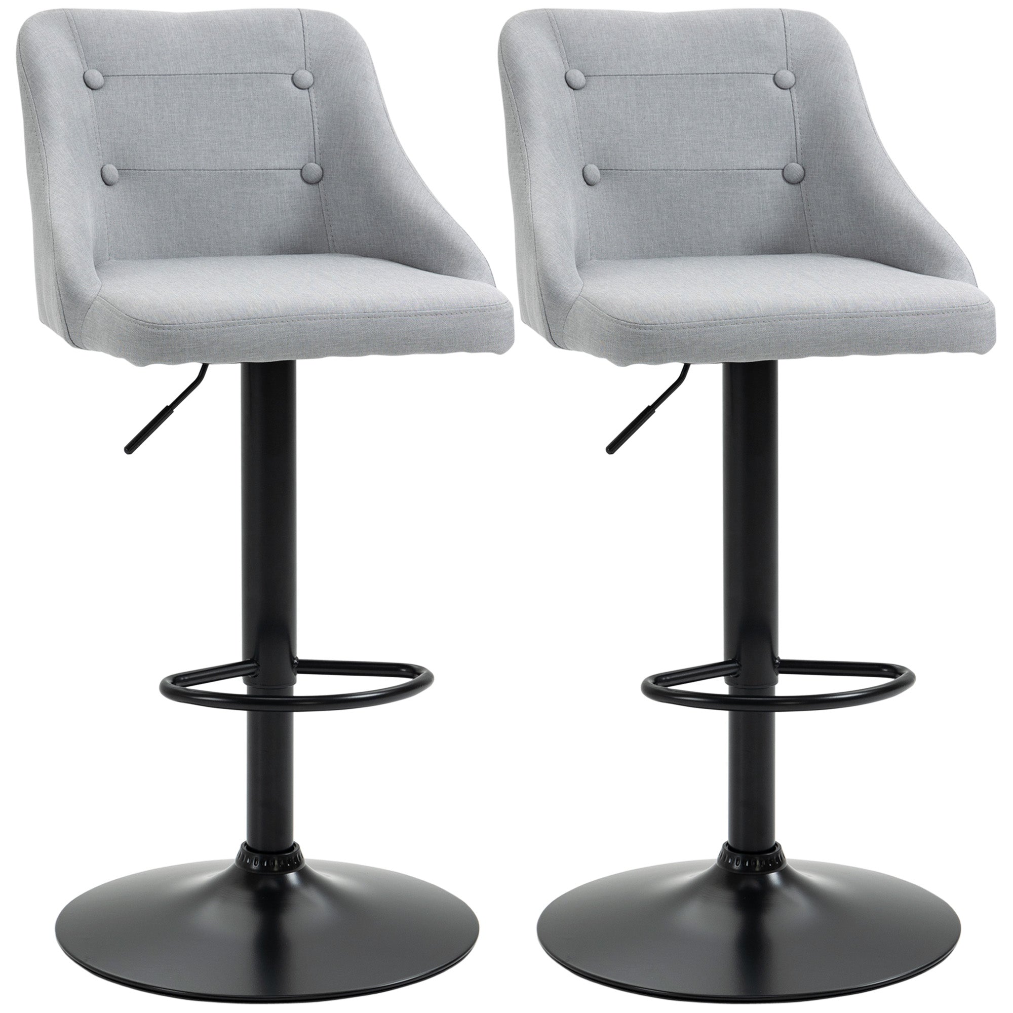 Adjustable Swivel Bar Stools with Back, Armrests, Footrest, Set of 2, Light Grey Bar Stools   at Gallery Canada