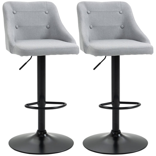Counter Height Bar Stools Set of 2, Adjustable Bar Chair, Swivel Fabric Kitchen Stools with Back, Armrests and Footrest for Kitchen Counter and Dining Room, Light Grey - Gallery Canada