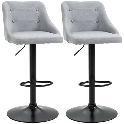 Adjustable Swivel Bar Stools with Back, Armrests, Footrest, Set of 2, Light Grey