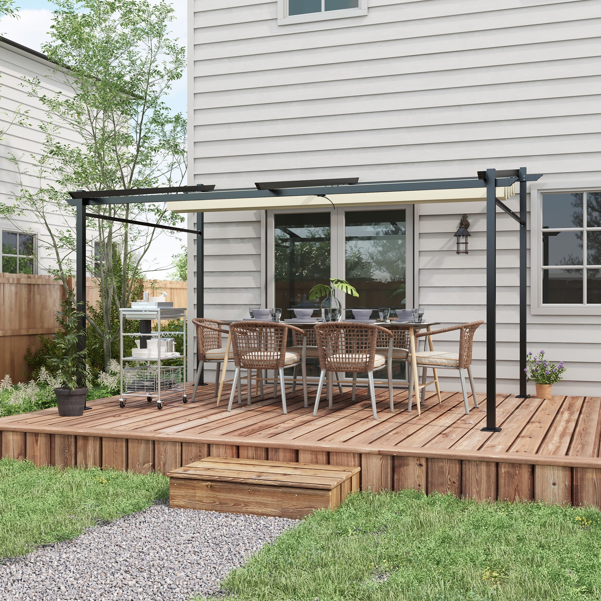 Metal Pergola with Sliding Roof Canopy, Retractable Pergola Canopy, 10' x 13', Beige Pergolas at Gallery Canada