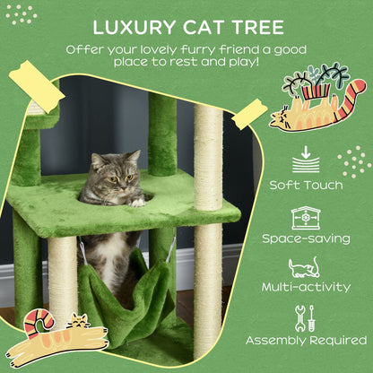 56" Cat Tree for Large Cats Adult with Hammock, Cat Tower with Scratching Post, Platforms, Play Ball and Anti-tipping Device, for Indoor Cats, Green Cat Towers   at Gallery Canada