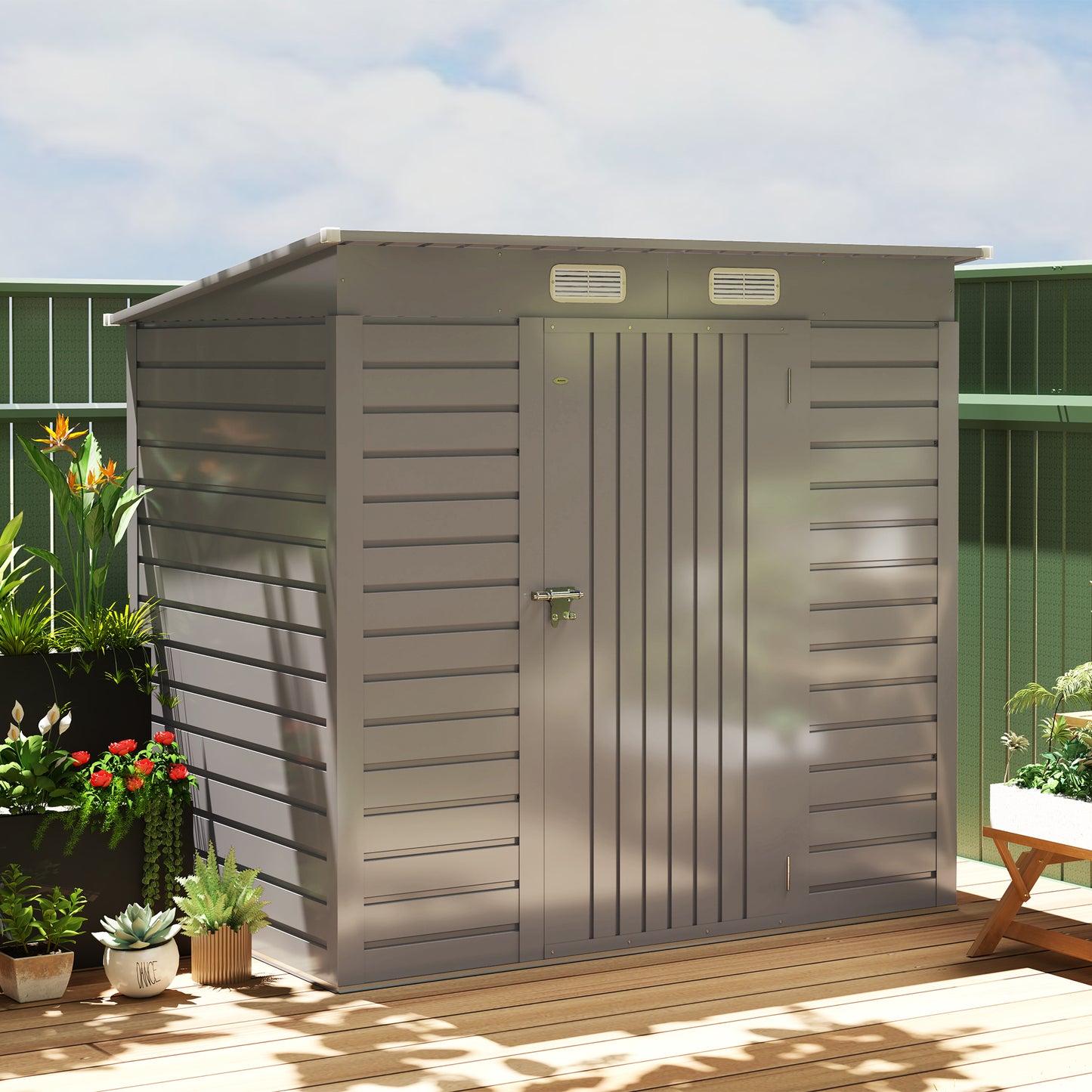 6 x 4FT Galvanized Garden Storage Shed, Metal Outdoor Shed with Double Doors and 2 Vents, Light Grey Sheds at Gallery Canada