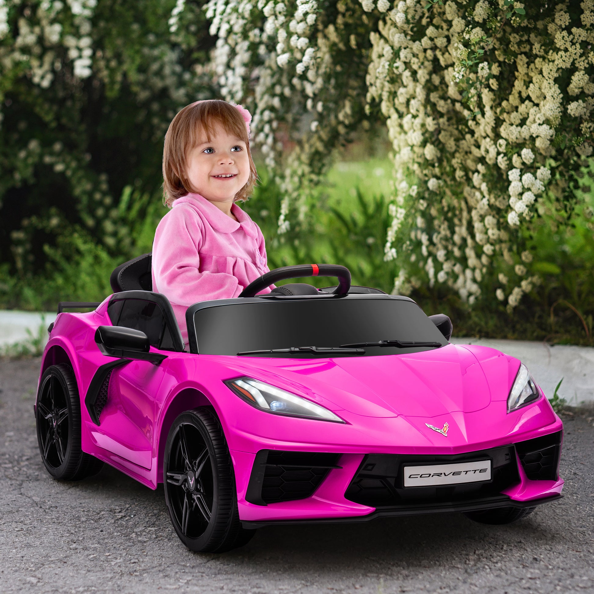 B12 Kids Electric Car Corvette Licensed w/ Remote Control, Suspension System, Music, Headlights, Slow Start, Pink Electric Toy Cars   at Gallery Canada