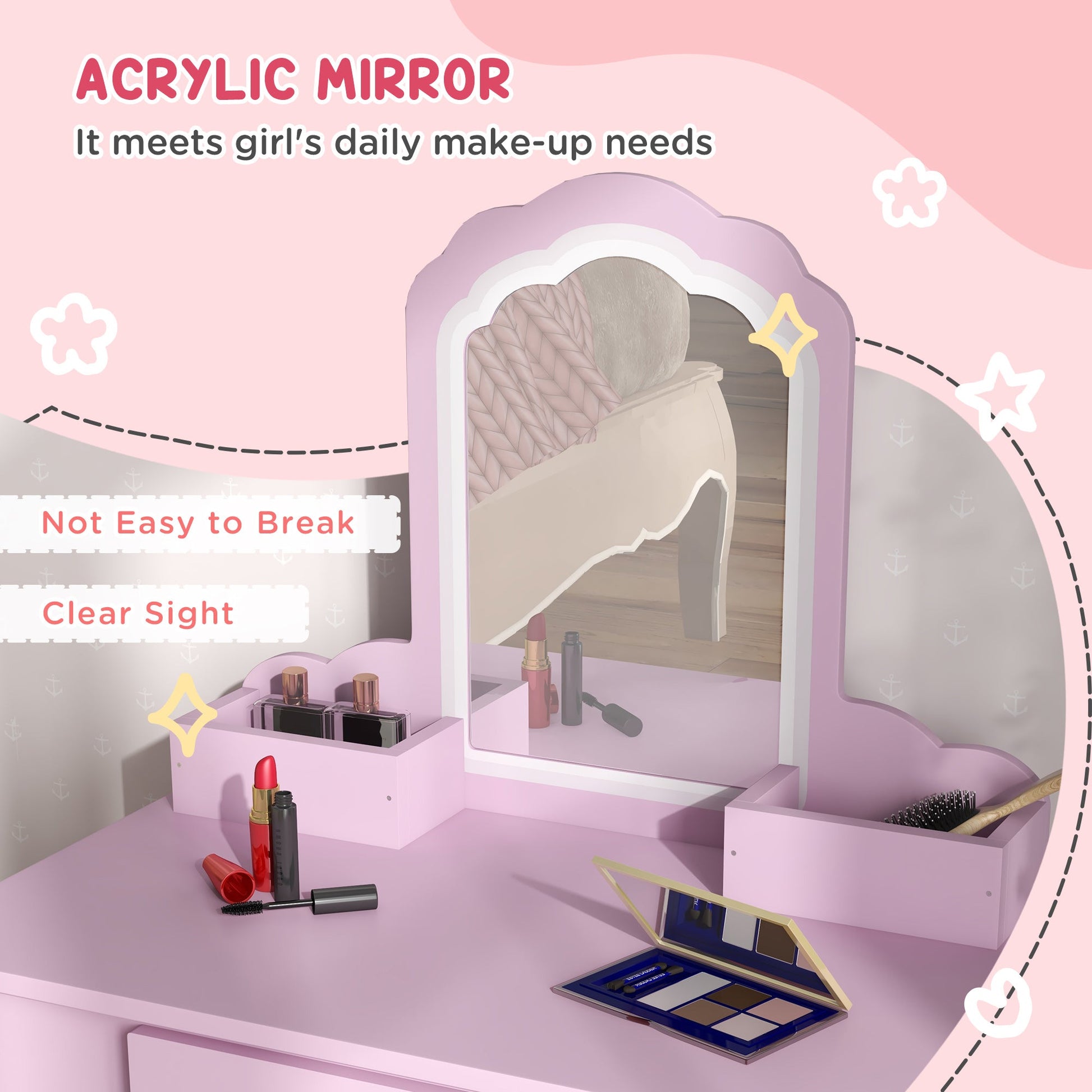 Makeup Vanity with Mirror and Stool, Cloud Design, Drawer, Storage Boxes, for 3-6 Years Old, Pink Toy Vanity   at Gallery Canada