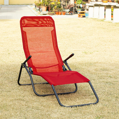 Foldable Patio Lounge Chair, Outdoor Beach Lounger with Breathable Mesh Fabric, Zero Gravity Chair with Reclining, Footrests, and Armrests, for Garden, Pool, Red Lounger Chairs at Gallery Canada