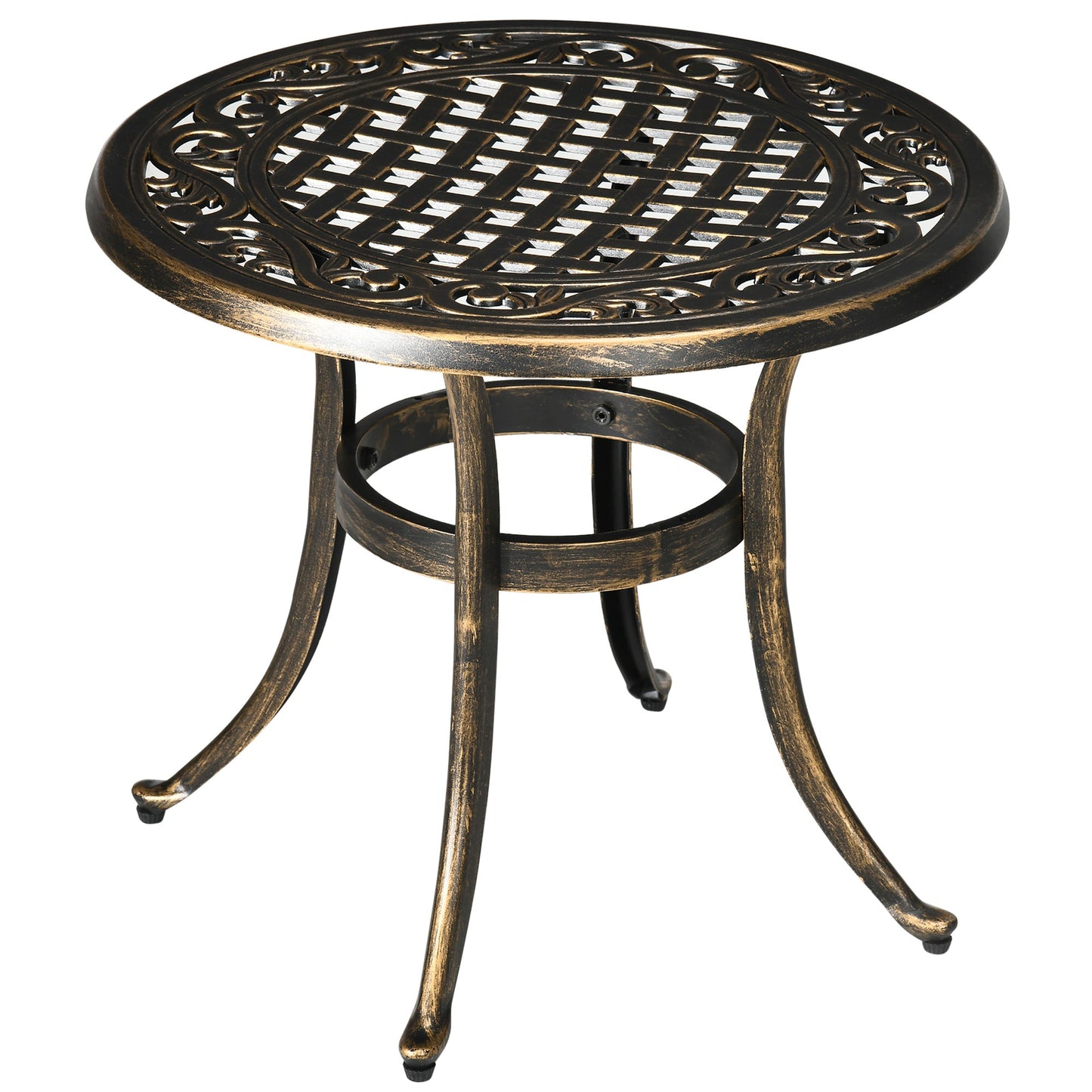 Ф23.6" Round Outdoor Side Table, Cast Aluminum Frame Patio Coffee Side Desk for Patio, Garden, Balcony, Bronze Patio Side Tables Bronze  at Gallery Canada