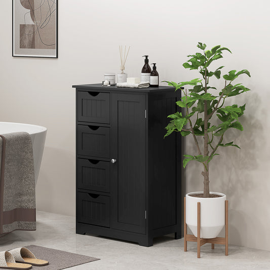 Bathroom Storage Cabinet, Floor Cabinet with Adjustable Shelf and 4 Drawers, Side Cabinet for Washroom, Black Bathroom Cabinets at Gallery Canada