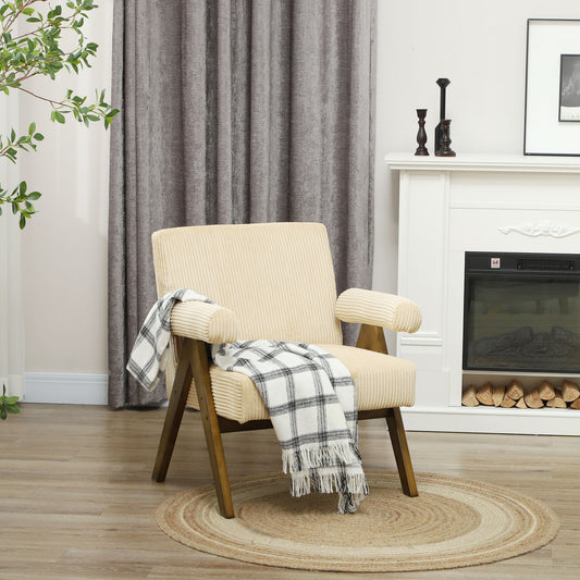 Corduroy Accent Chair Armchair with Wide Seat and Soft Padded Armrests for Reading, Bedroom, Beige Accent Chairs   at Gallery Canada