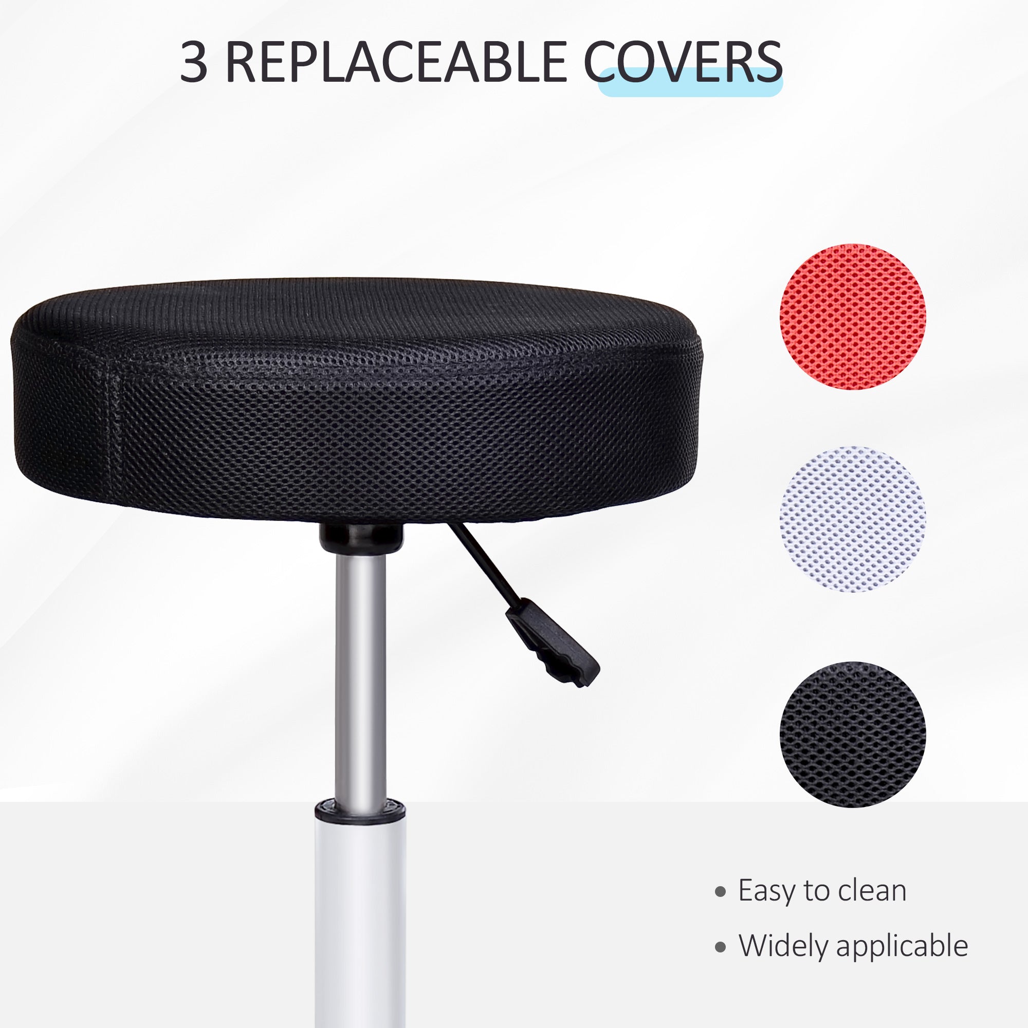 Adjustable Hydraulic Swivel Massage Salon Stool Facial Spa Tattoo Saddle Chair with 3 Changeable Seat Covers, Red/White/Black Salon Stools   at Gallery Canada