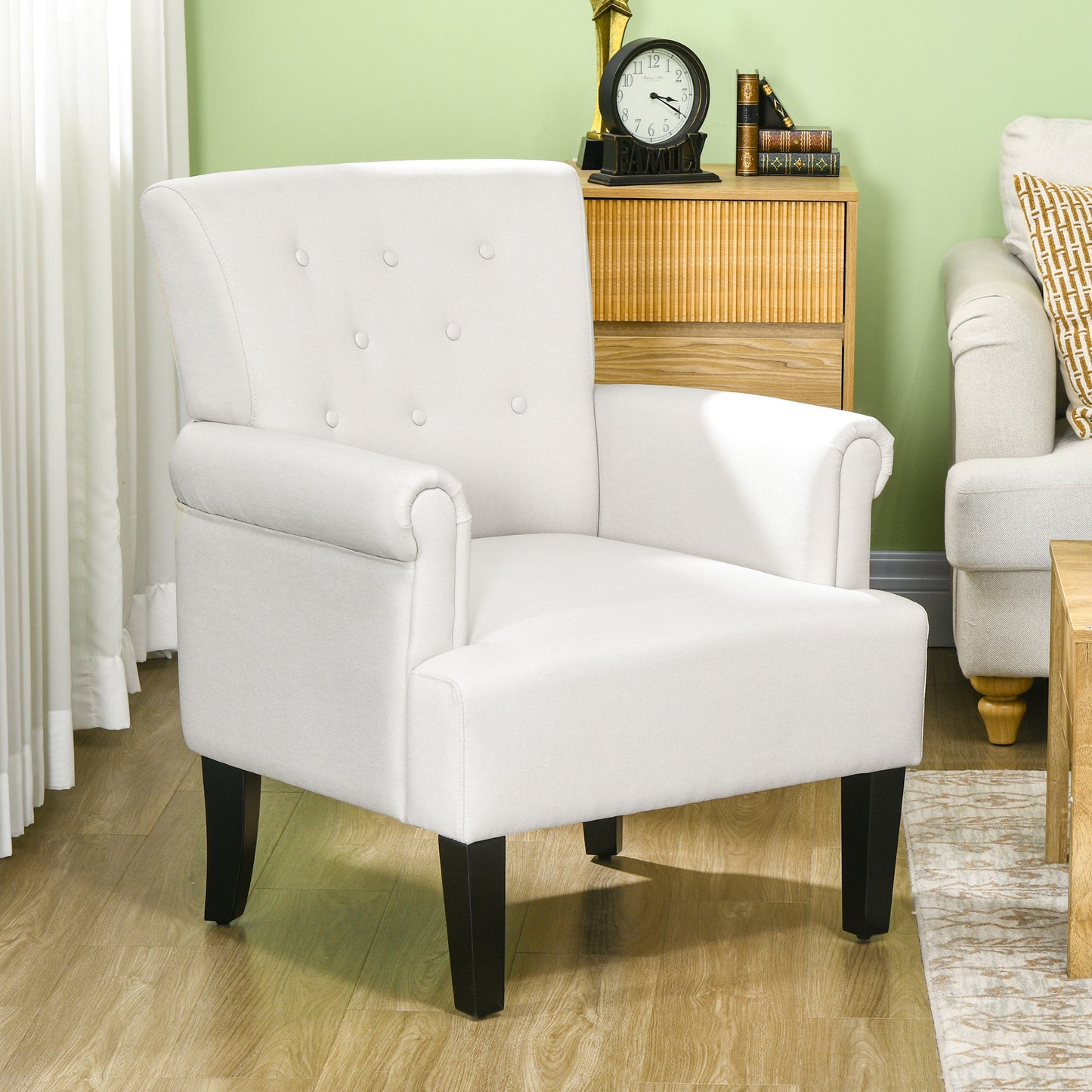 Armchair, Fabric Accent Chair, Modern Living Room Chair with Wood Legs and Rolled Arms for Bedroom, Cream White Accent Chairs   at Gallery Canada