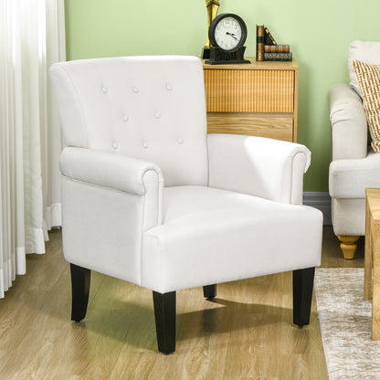 Armchair, Fabric Accent Chair, Modern Living Room Chair with Wood Legs and Rolled Arms for Bedroom, Cream White Accent Chairs   at Gallery Canada