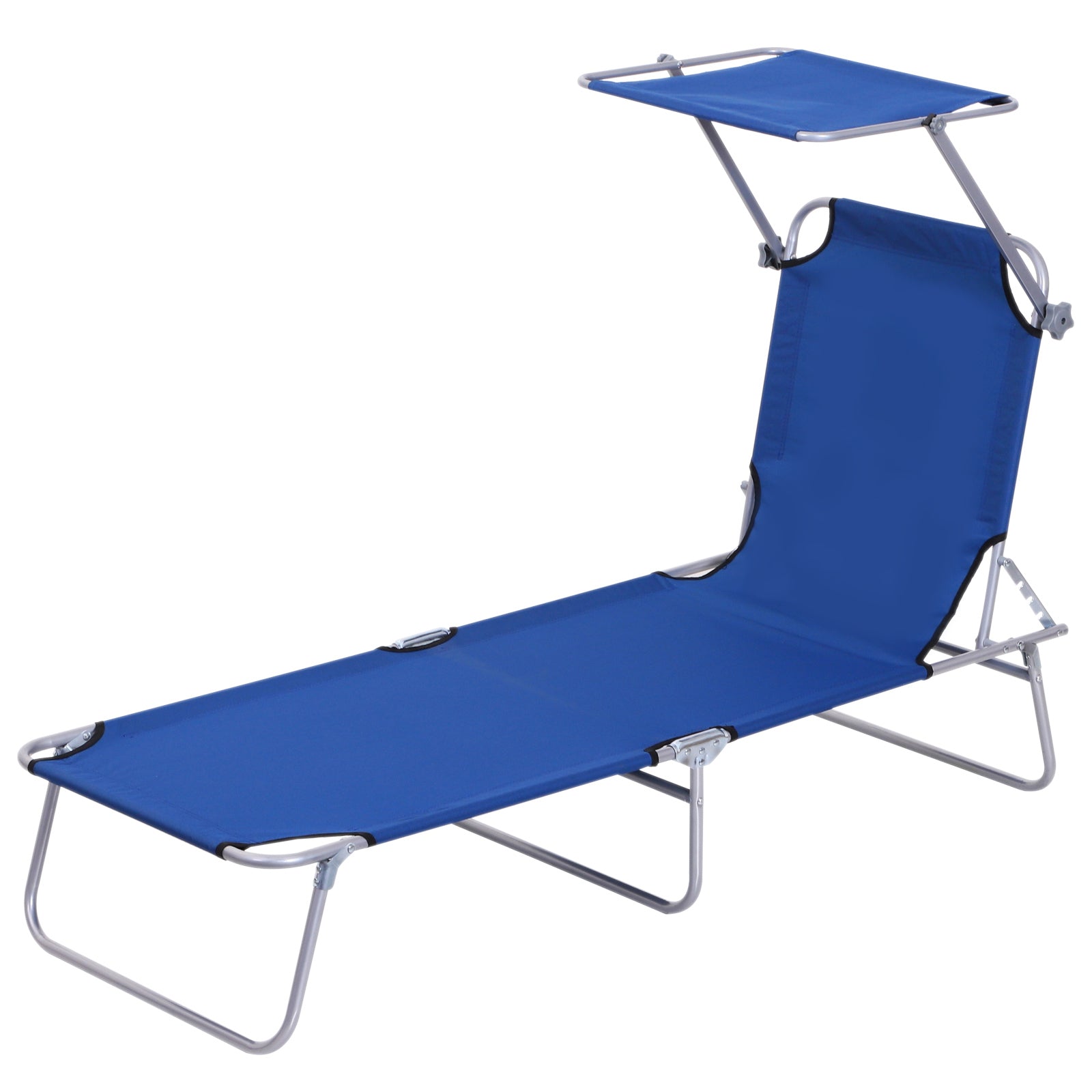 Outdoor Lounge Chair, Adjustable Folding Chaise Lounge, Tanning Chair with Sun Shade for Beach, Camping, Hiking, Backyard, Blue Lounger Chairs   at Gallery Canada