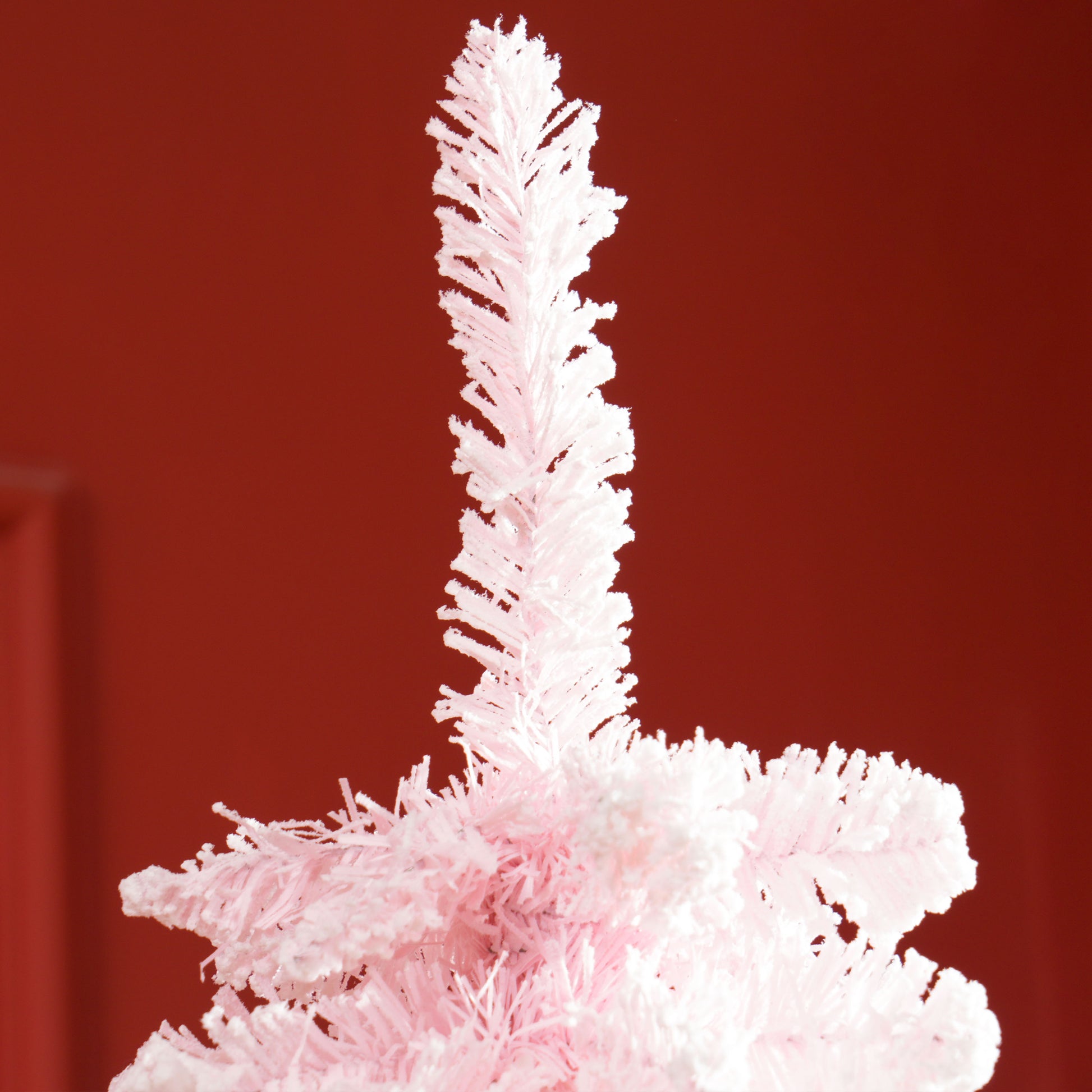 7ft Snow-Flocked Artificial Christmas Tree, Slim Pencil Xmas Tree with 490 Realistic Branches, Metal Base, Pink Flocked Christmas Trees at Gallery Canada