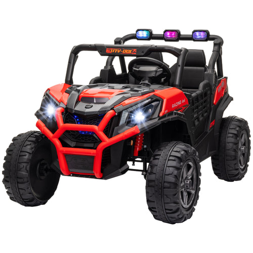 2 Seater 24V Electric Car for Kids w/ Remote Control, 3 Speed, LED Lights, Music, Horn, Spring Suspension, Red