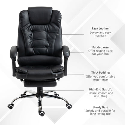 High Back Office Chair PU Leather Executive Office Chair with Retractable Footrest Padded Armrest Black Executive & Manager Chairs   at Gallery Canada