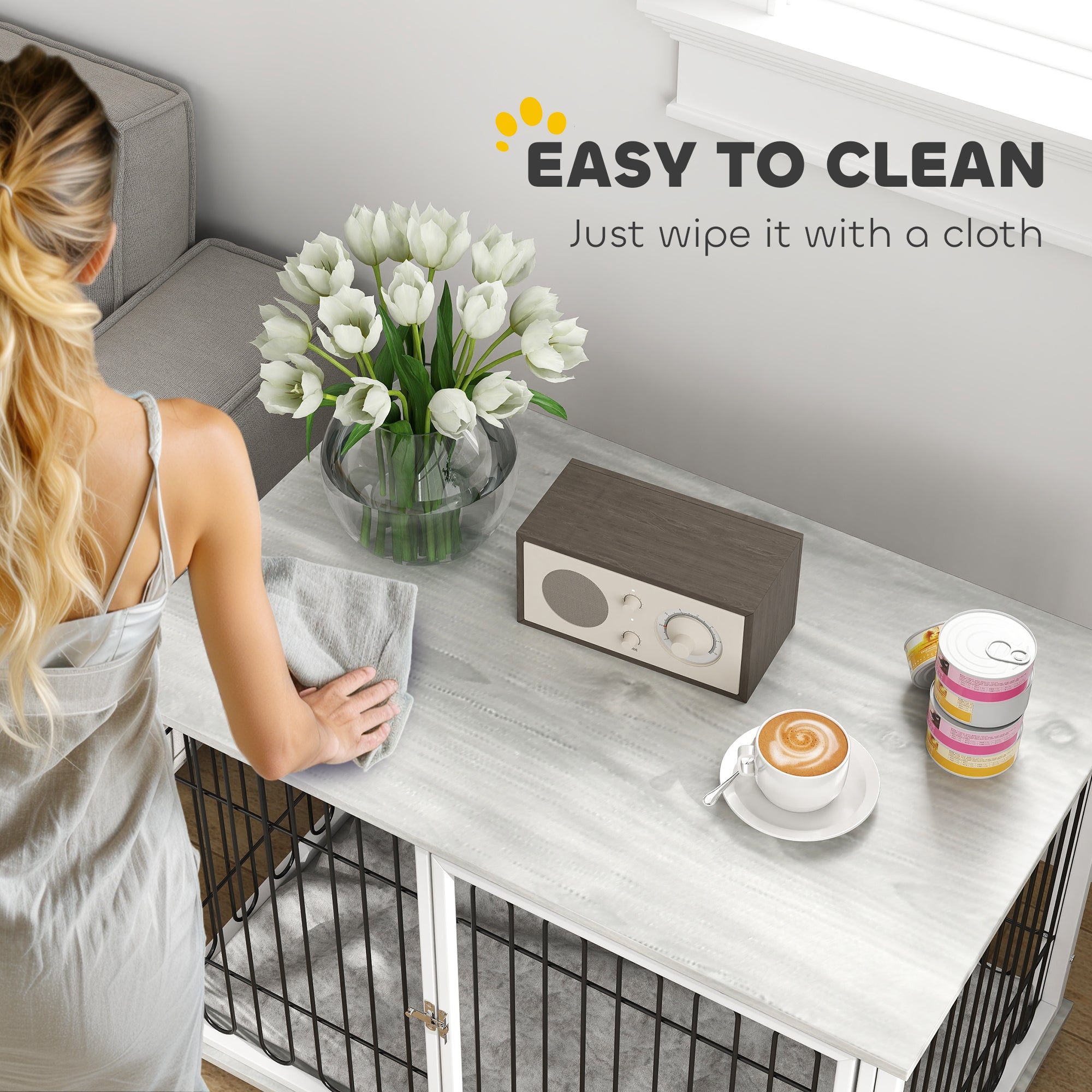 Dog Crate Furniture with Washable Cushion, Adjustable Feet for Medium Dogs, Indoor Use, Grey Houses, Kennels & Pens at Gallery Canada