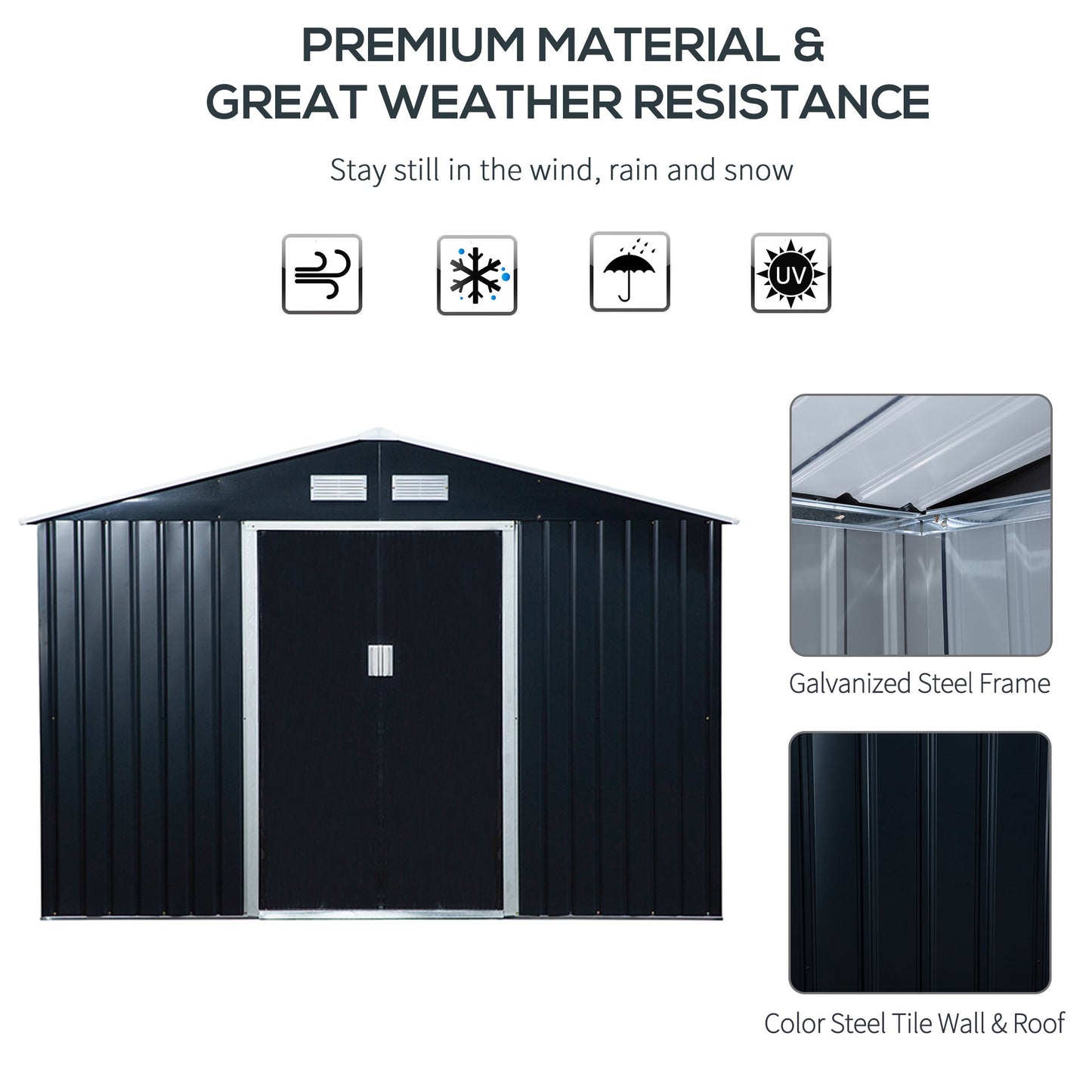 9.1' x 6.4' x 6.3' Garden Storage Shed w/Floor Foundation Outdoor Patio Yard Metal Tool Storage House w/ Double Doors Sheds   at Gallery Canada