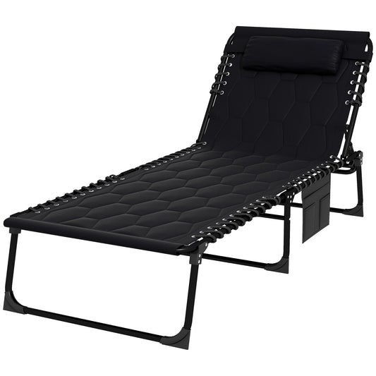 Folding Chaise Lounge with Reclining Back, 25.6" x 74" x 14.2", Black Lounger Chairs   at Gallery Canada