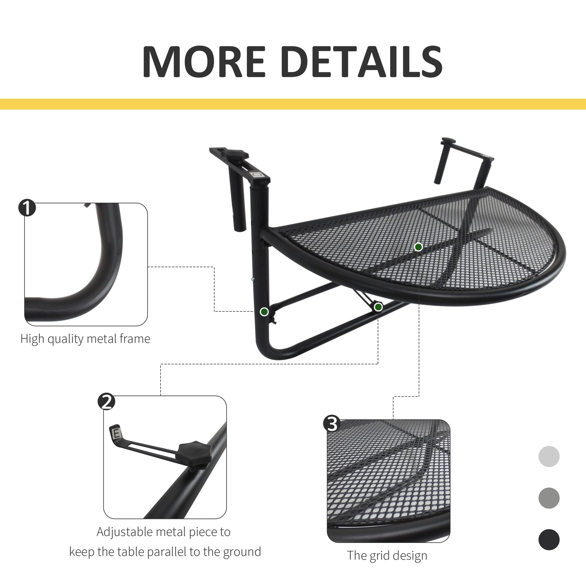 Adjustable Balcony Hanging Rail Table Metal Mounting Mini Wall Desk Storage Rack Outdoor Flower Stand, Black Balcony Table Hanging at Gallery Canada