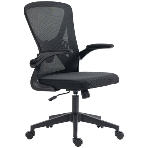 Mesh Office Chair, Swivel Desk Chair with Lumbar Back Support, Adjustable Height, Flip-Up Arm, Black