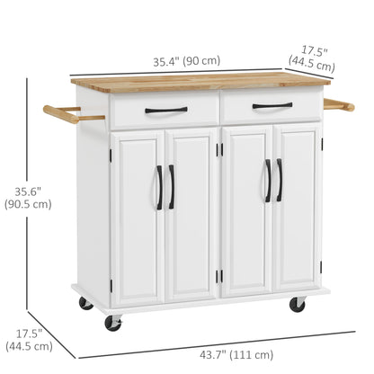 Kitchen Island on Wheels with Rubberwood Top, Rolling Kitchen Cart with 2 Drawers, 4 Doors and Adjustable Shelves Kitchen Islands & Kitchen Carts   at Gallery Canada