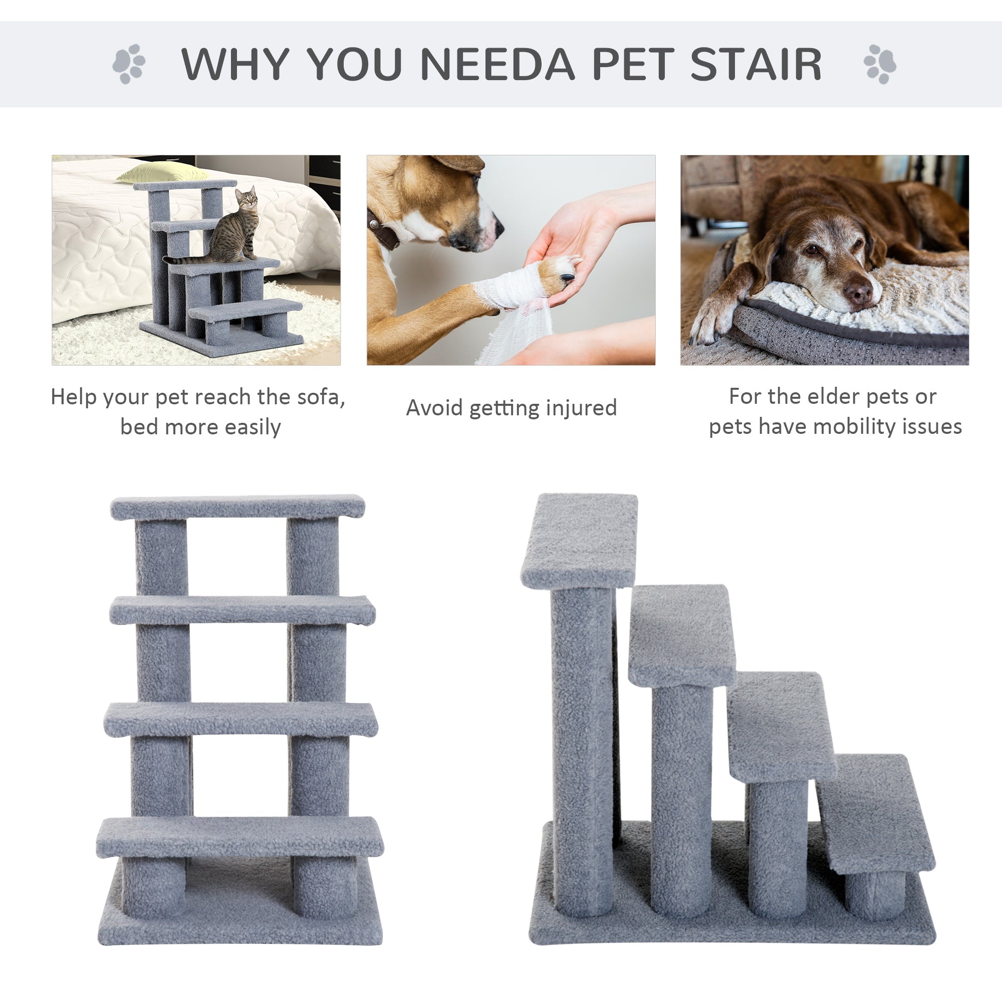 4-Step Multi-Level Carpeted Cat Scratching Post Pet Stairs, Grey Cat Stairs   at Gallery Canada