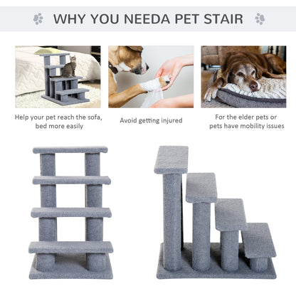 4-Step Multi-Level Carpeted Cat Scratching Post Pet Stairs, Grey Cat Stairs   at Gallery Canada