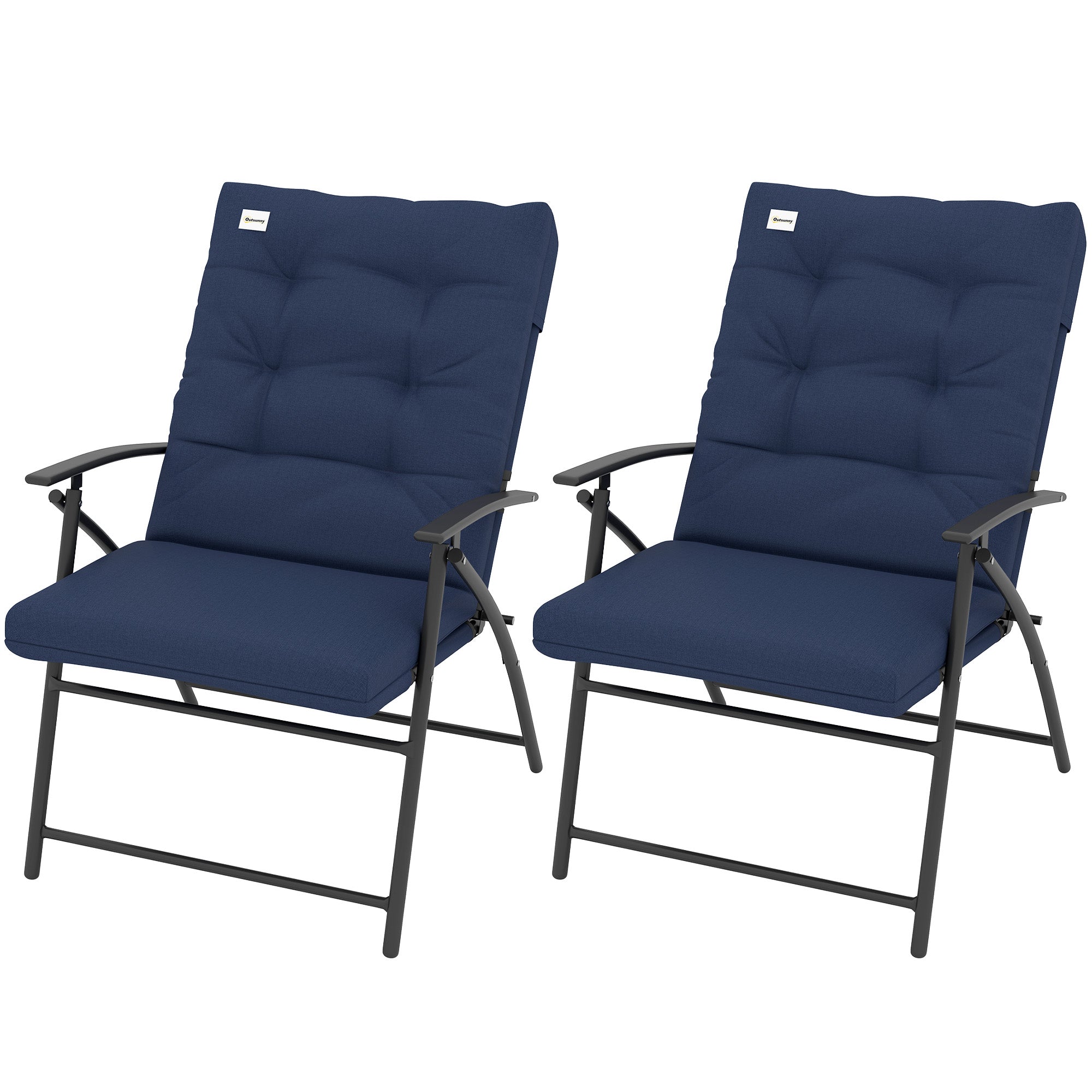 Set of 2 Foldable Lawn Chairs with Adjustable Backrest Padded Folding Camping Chairs for Outdoor Blue Patio Chairs Blue at Gallery Canada