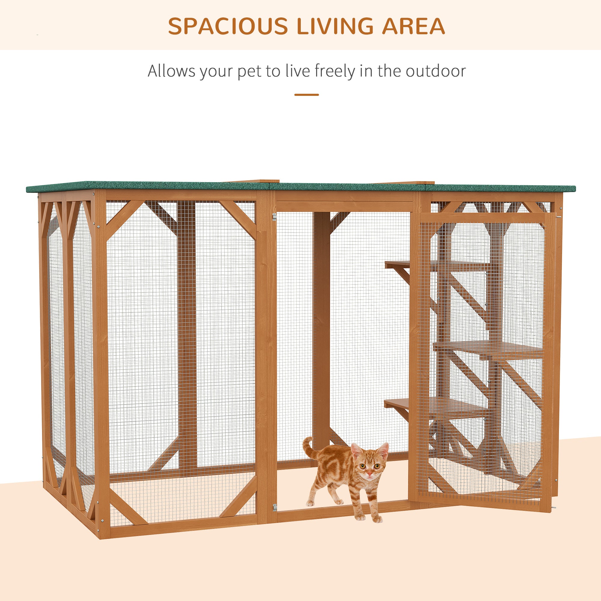 Cat Cage Indoor Catio Outdoor Cat Enclosure Pet House Small Animal Hutch for Rabbit, Kitten, Crate Kennel with Waterproof Roof, Multi-Level Platforms, Lock, Orange Outdoor Cat Enclosures at Gallery Canada