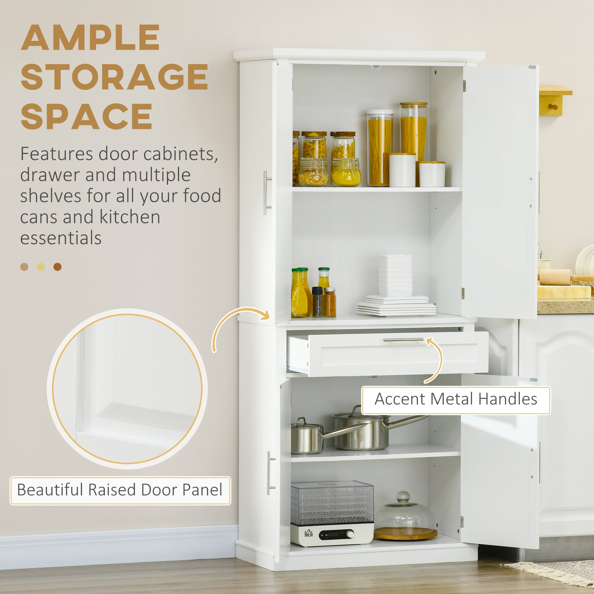 72" Kitchen Pantry Cabinet, Freestanding Storage Cabinet, 4-Door Cupboard with Drawer and Adjustable Shelves, White Kitchen Pantry Cabinets   at Gallery Canada